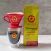 A bag of Manh blend Vietnamese coffee. Pictured with coffee glass and V60 brewer.